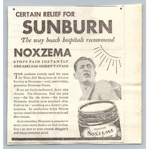 Vintage 1933 Noxzema Sunburn Relief Print Ad Ephemera Man Depression Era