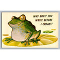 Humorous Frog Postcard WHY DON'T YOU WRITE BEFORE I CROAK Comic Art