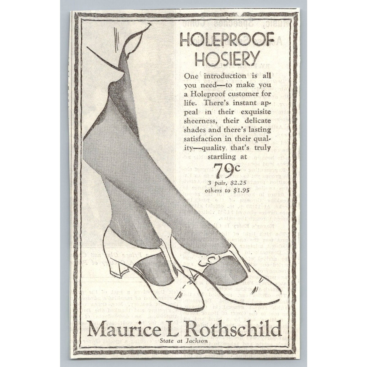 1933 Holeproof Hosiery Ad Maurice L Rothschild Chicago Fashion Ephemera Legs