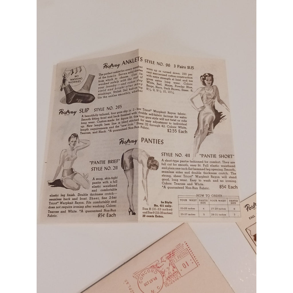 1948 Postway Hosiery Brochure & Color Swatch Concord NC Ephemera