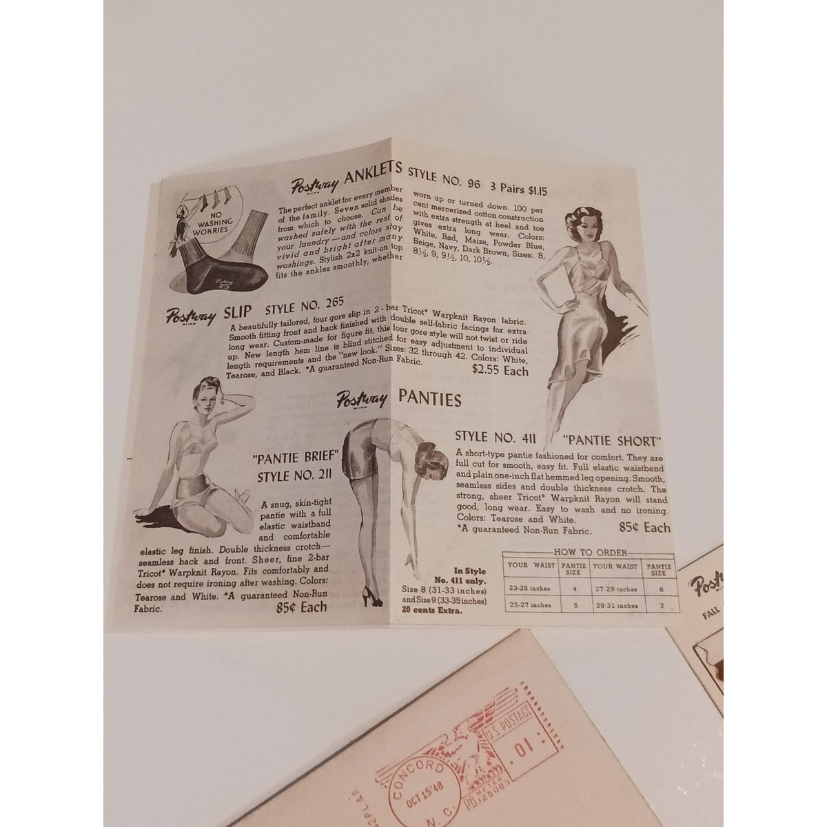 1948 Postway Hosiery Brochure & Color Swatch Concord NC Ephemera