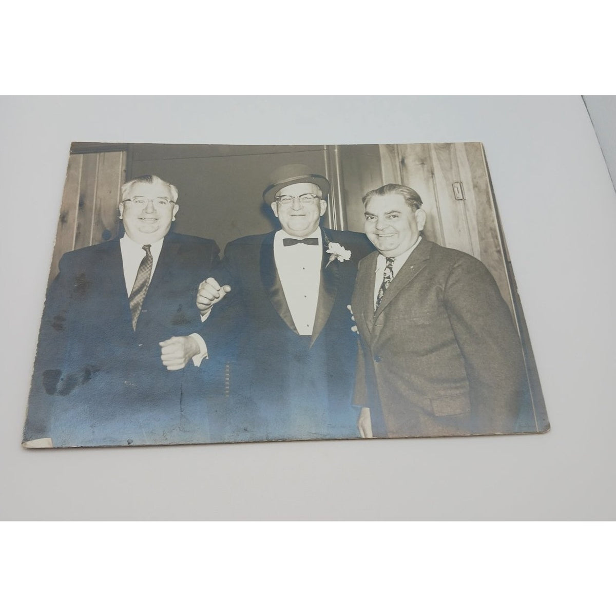 Vintage Photograph Three Men Suits Tuxedo Fedora Formal Event 1950s Black White