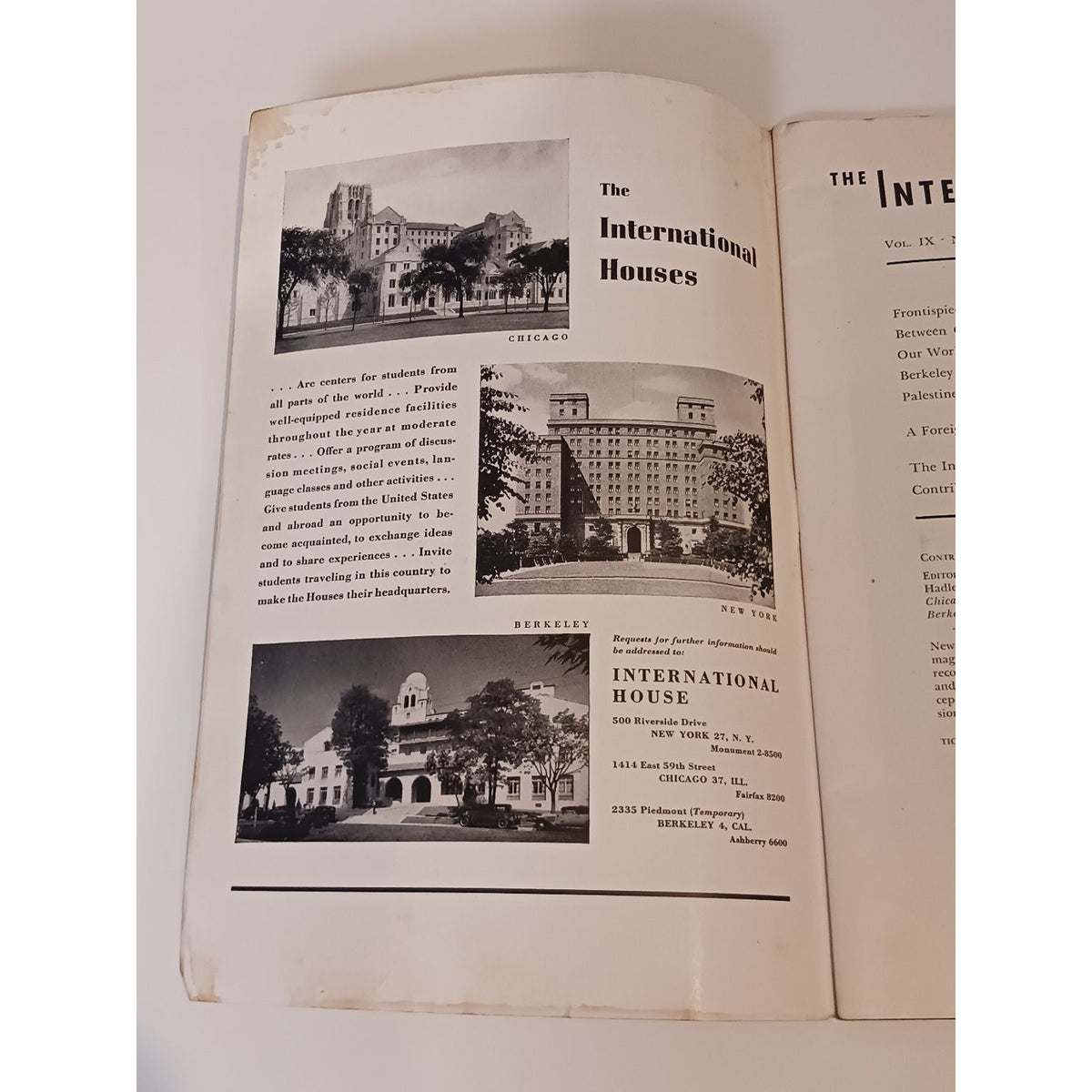 1945 International House Quarterly Magazine Palestine Postwar Berkeley NY
