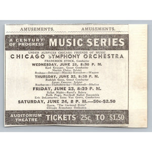 1933 Chicago Symphony Orchestra World's Fair Music Series Print Ad Ephemera