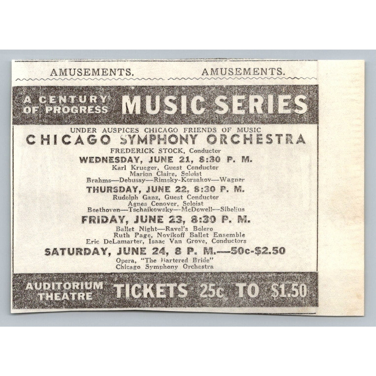 1933 Chicago Symphony Orchestra World's Fair Music Series Print Ad Ephemera