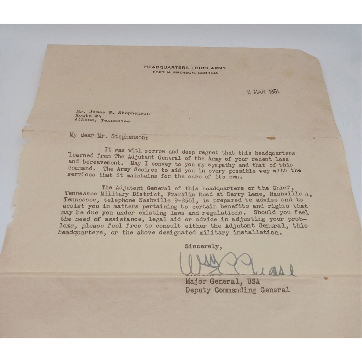 Korean War US Army Letters Document Lot KIA Remains Home 1st Lt James Stephenson