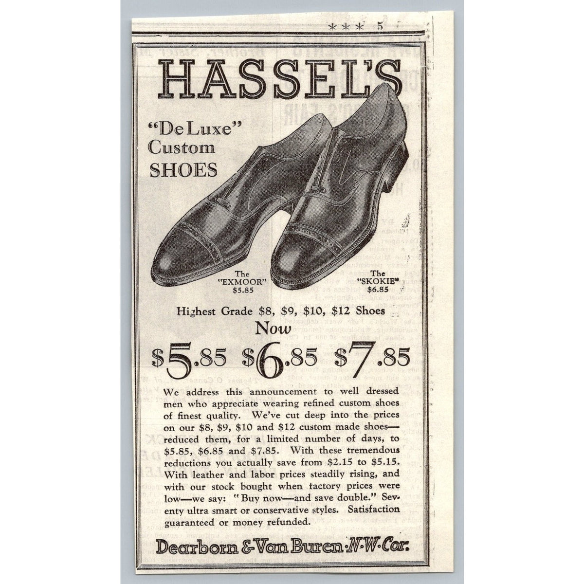 1930s Hassel's DeLuxe Custom Shoes Advertisement Ad Chicago Dearborn Van Buren