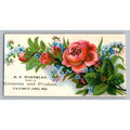Antique D E Worthley Groceries Lowell MA Trade Card 1800s Floral Rose Ad