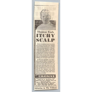 1933 Chicago Thomas Hair Scalp Specialist Newspaper Print Ad Ephemera