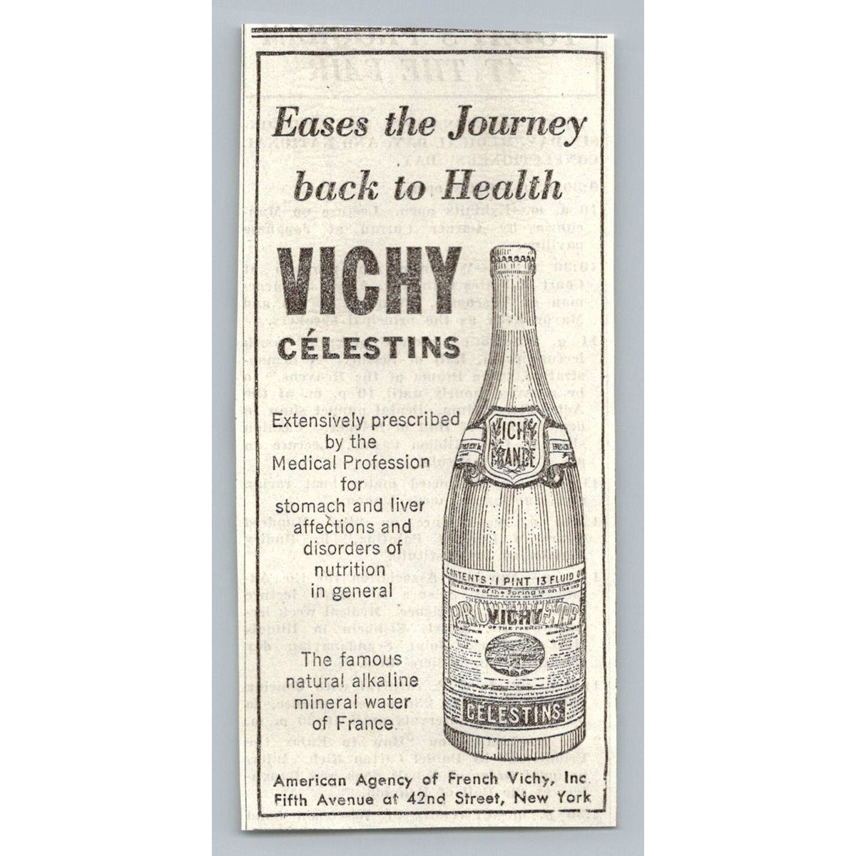 1933 Vichy Célestins Mineral Water Health Print Ad New York Agency Ephemera