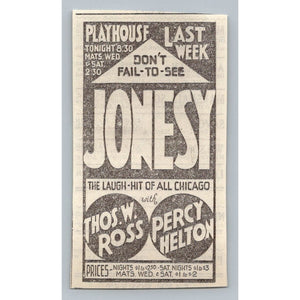 1931 Chicago Playhouse Jonesy Print Ad Thos. W Ross Percy Helton Ephemera