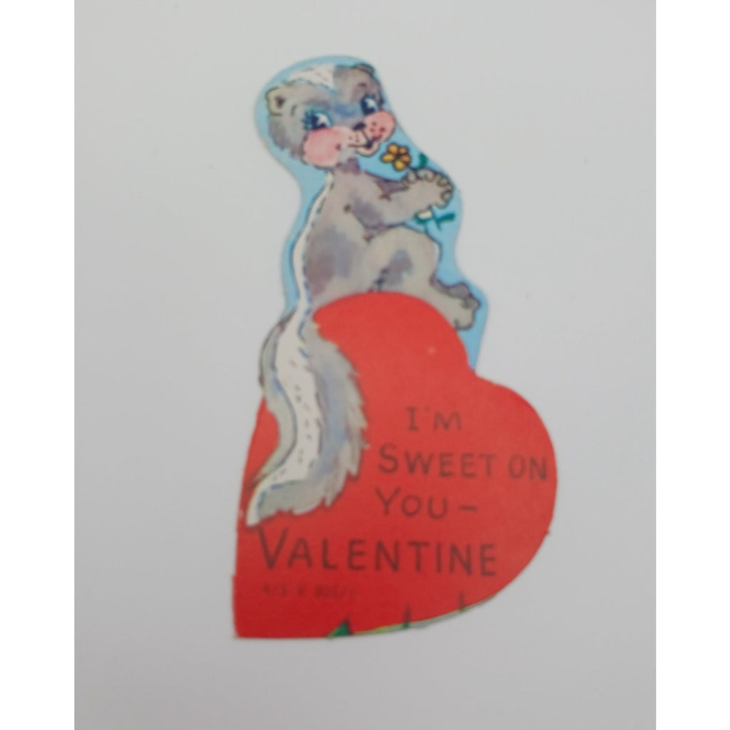 Vintage Die Cut Gray Skunk Valentine's Day Greeting Card I'm Sweet On You