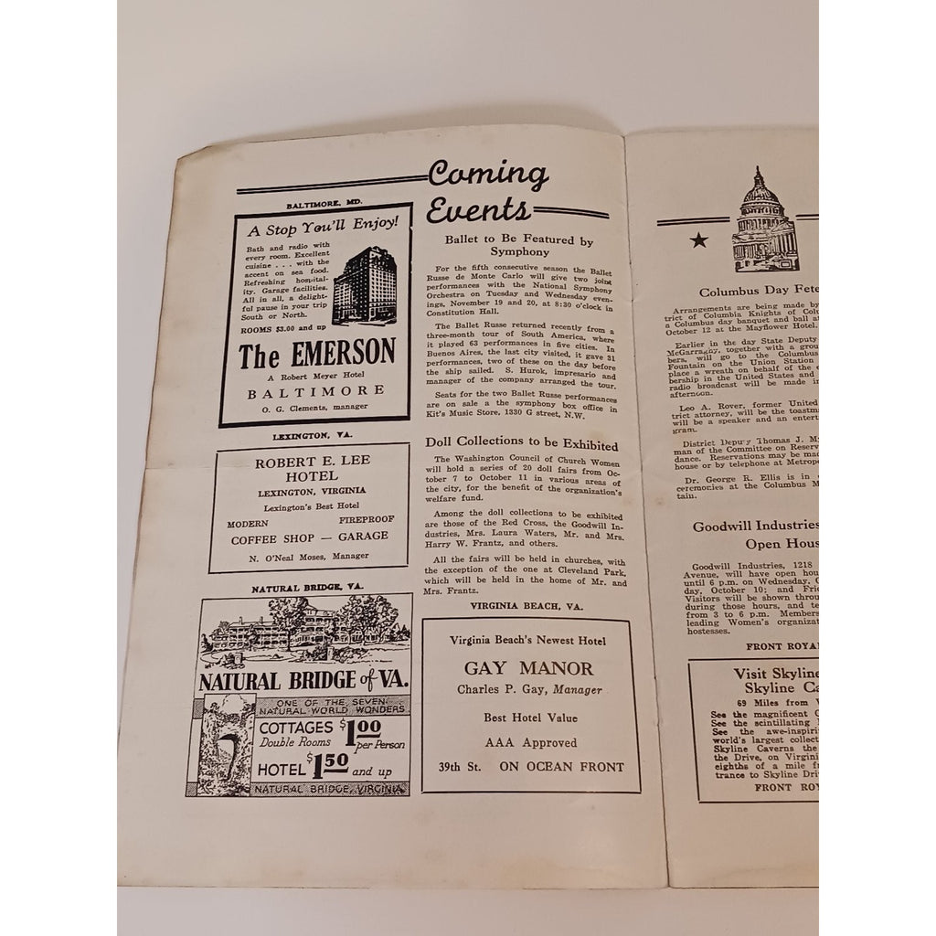 1940 Washington DC Diamond Chatterbox Guide US Capitol Sholl's Cafeterias