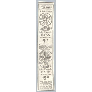 1933 THE FAIR Chicago Electric Fan Newspaper Ad Ephemera Vintage Art Deco 1930s