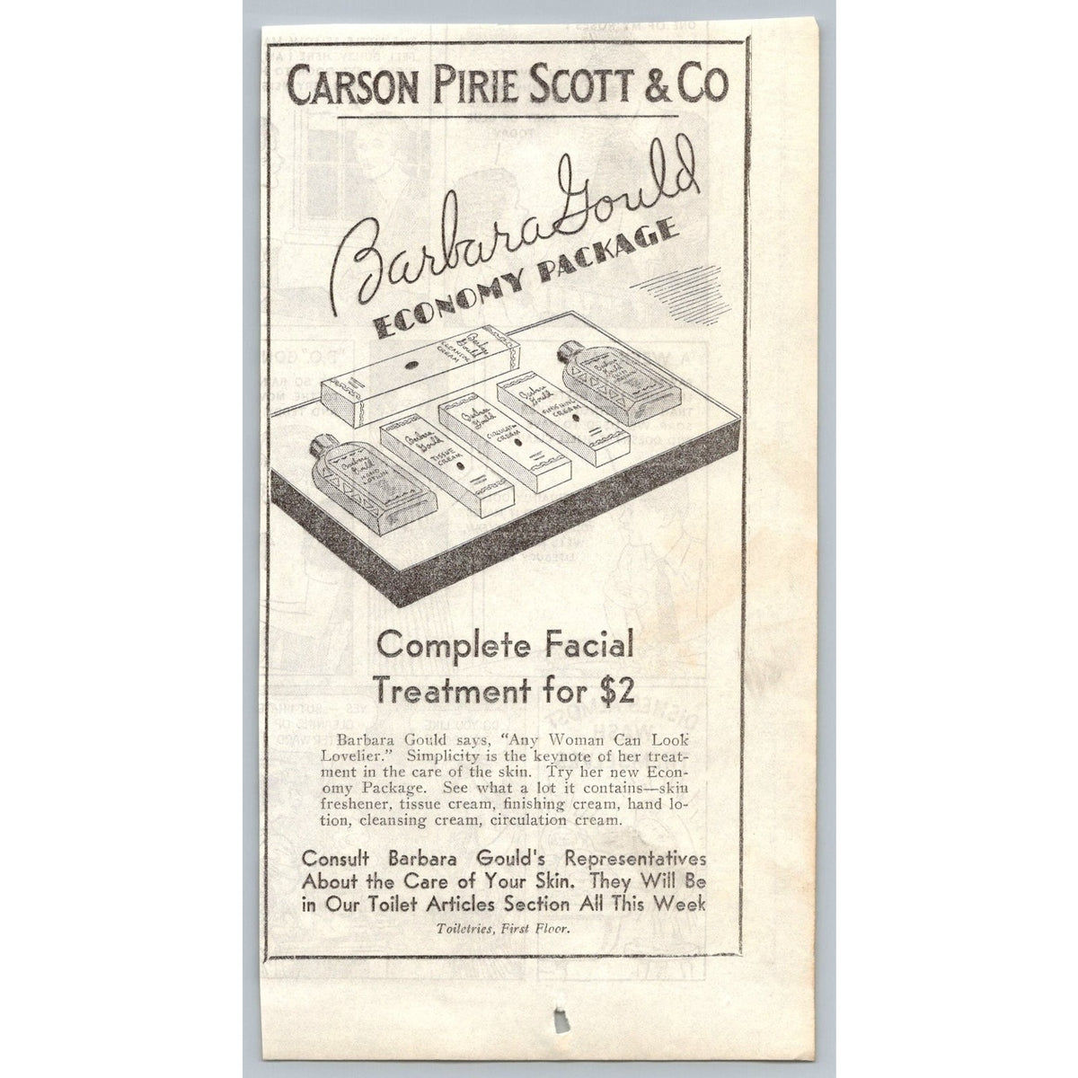 1933 Barbara Gould Cosmetics Carson Pirie Scott & Co Dept Store VTG Print Ad