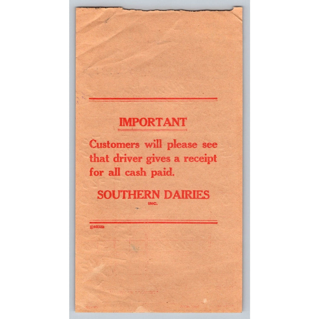 1940s Southern Dairies Ice Cream Invoice Milk Delivery Ephemera Receipt Tn