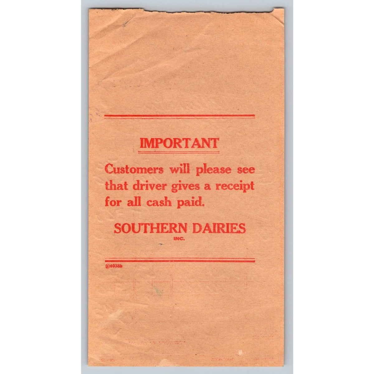 1940s Southern Dairies Ice Cream Invoice Milk Delivery Ephemera Receipt Tn