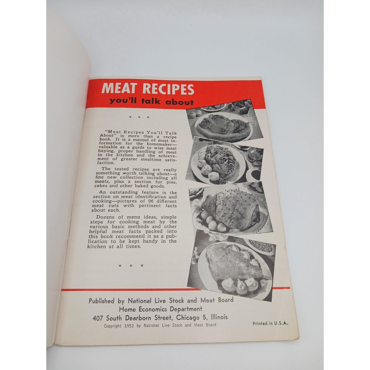 Vintage 1952 Meat Recipes You'll Talk About Booklet National Live Stock Board