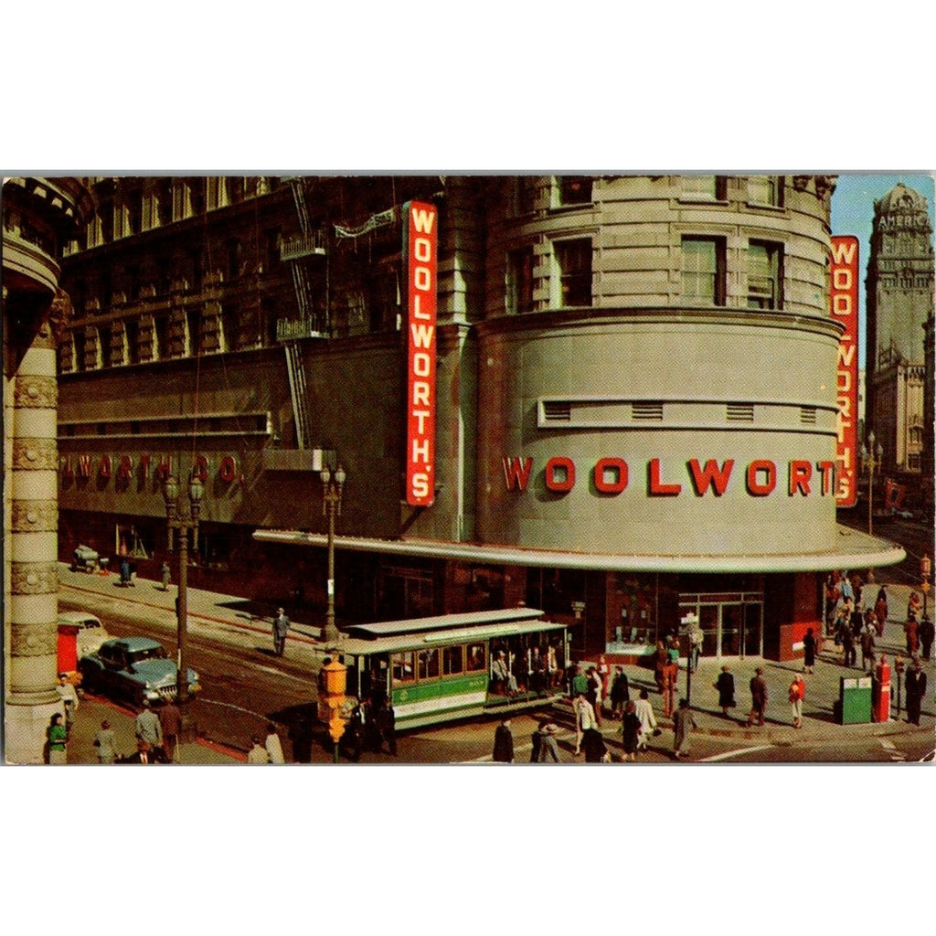 Cable Car Powell Market Street San Francisco Ca Woolworths Building Postcard Vtg