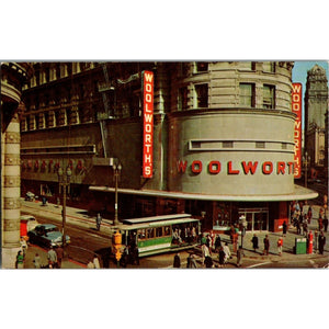 Cable Car Powell Market Street San Francisco Ca Woolworths Building Postcard Vtg