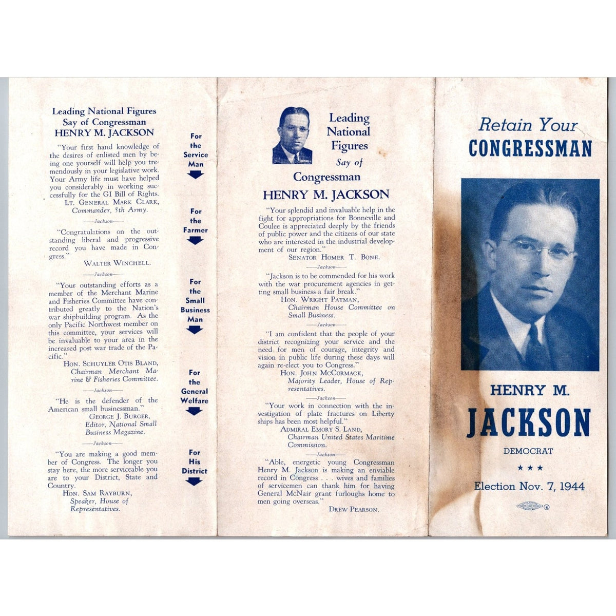 Henry M Jackson 1944 Congressional Election Campaign Flyer Brochure Washington