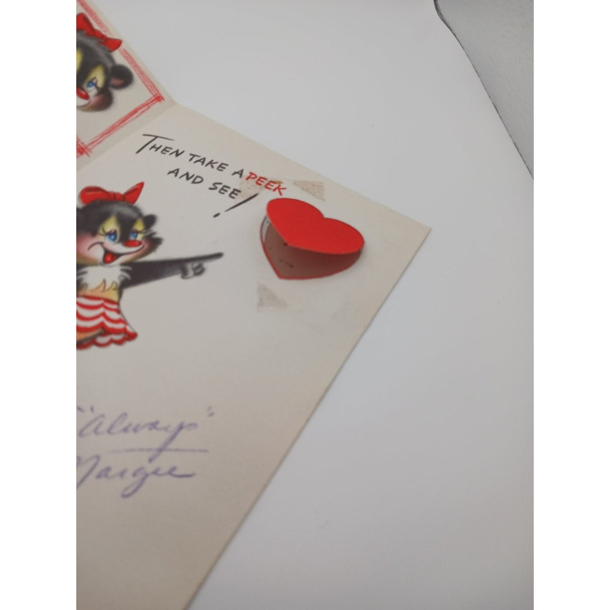 1959 Hallmark Valentine Card Cute Anthropomorphic Skunk Bear Character Mirror