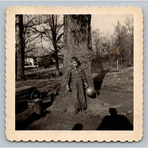 Young Boy 1940s-1950s Snapshot Photograph Rural Scene Americana Bucket Farm