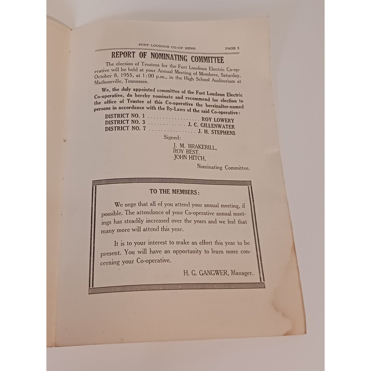 1955 Fort Loudoun Co op News Annual Meeting Program Madisonville TN Ephemera