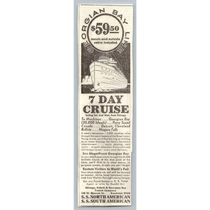 1933 Chicago World's Fair Georgian Bay Line Cruise Ship Travel Ad Steam