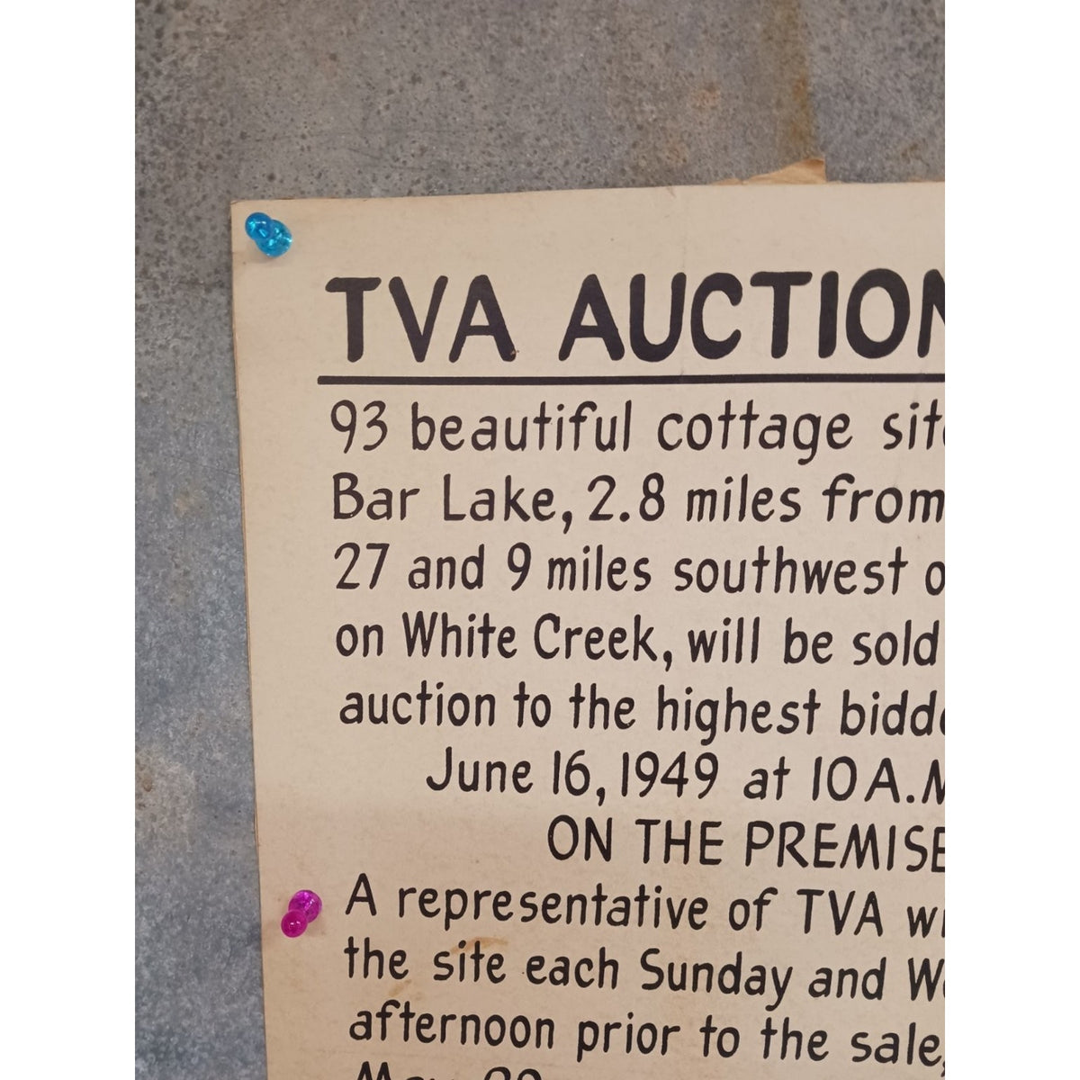 TVA Auction Sale Document Poster 1949 Watts Bar Lake Cottage Sites Knoxville TN