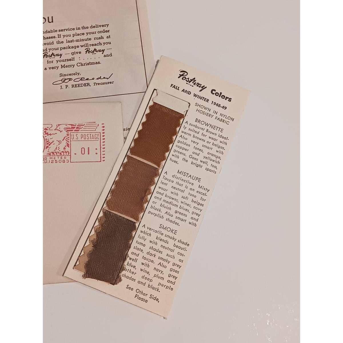 1948 Postway Hosiery Brochure & Color Swatch Concord NC Ephemera