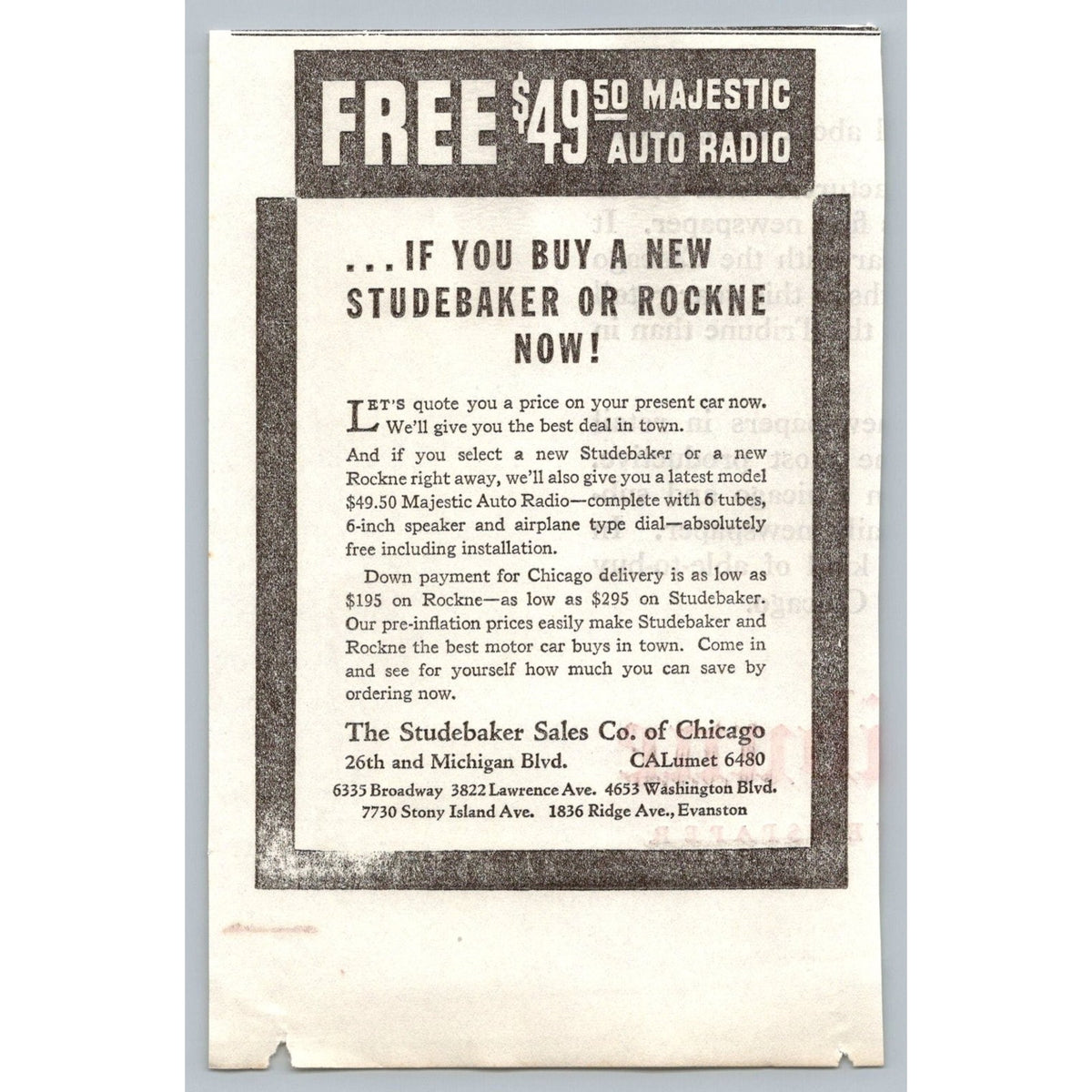 1933 Studebaker Rockne Car Chicago Auto Radio Advertisement Ephemera
