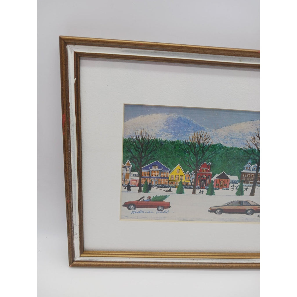 Christmas Scene By Rodman Pell Winter Village Signed Framed Matted Print Folk