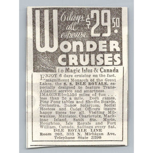 1933 Isle Royale Line Great Lakes Cruise Ad S S Isle Royale Ephemera Steam Ship