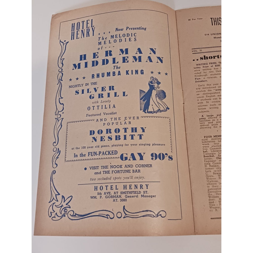1946 This Week in Pittsburgh Guide Ted Weems Old Vintage Ephemera Ads