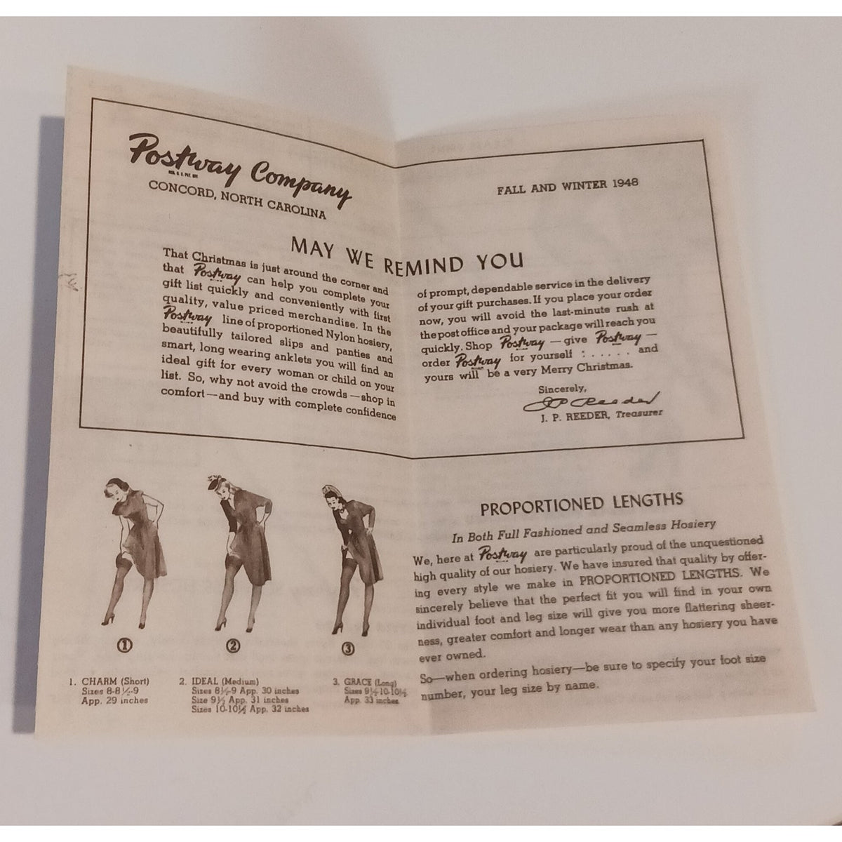 1948 Postway Hosiery Brochure & Color Swatch Concord NC Ephemera