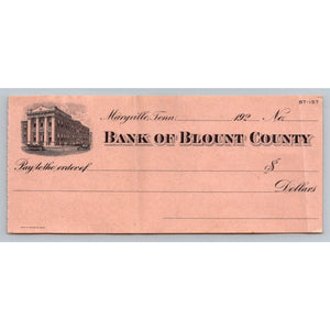 Vintage Antique Bank of Blount County Maryville Tennessee Unissued Blank Check