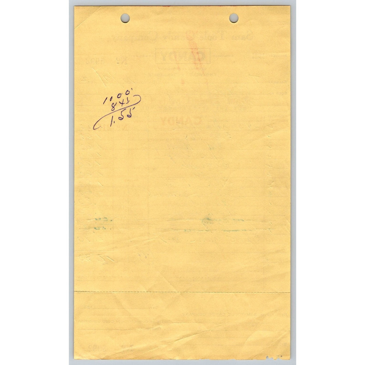 1942 Sam Toole Candy Company Invoice Knoxville TN Vintage Ephemera Receipt