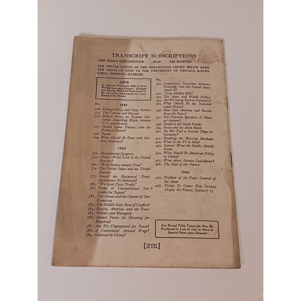 1946 University of Chicago Round Table Radio Transcript Estes Kefauver Congress