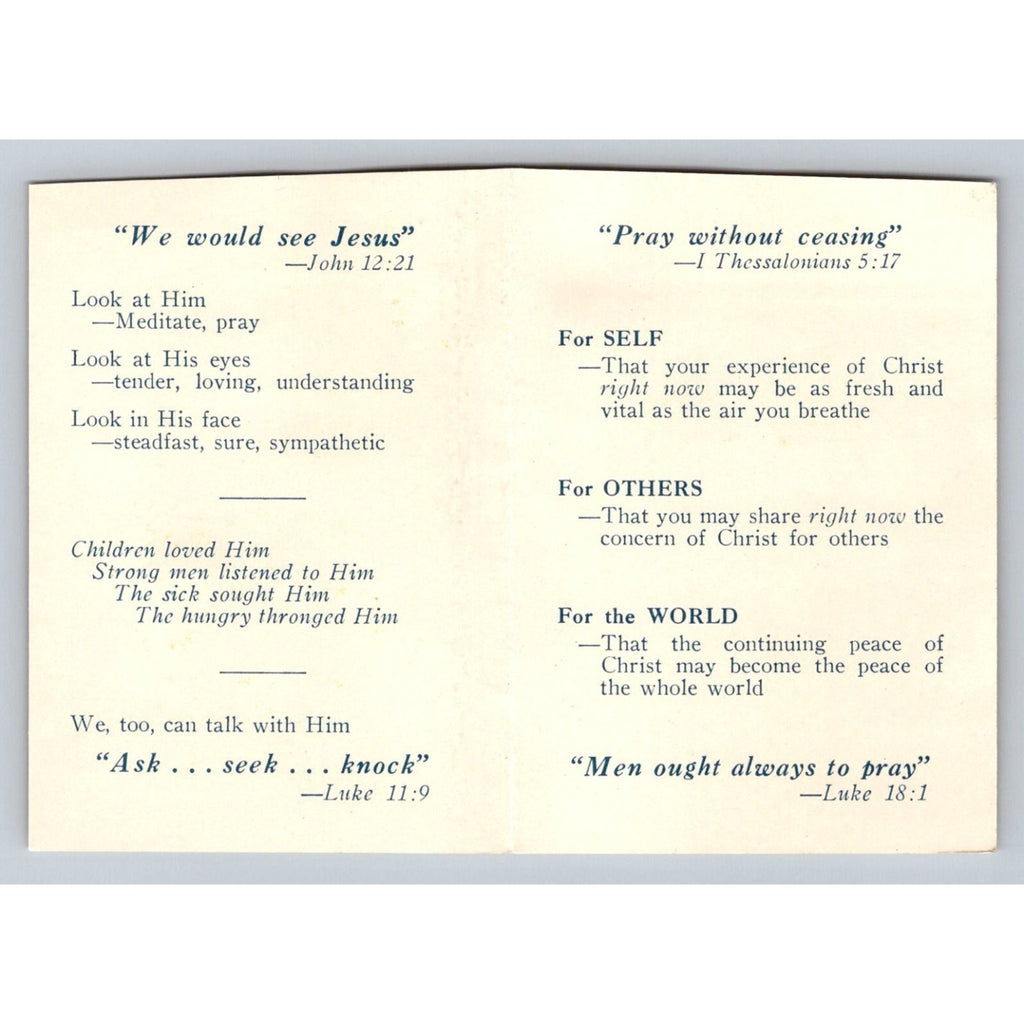 Vintage 1937 Jesus My Pocket Prayer Card Tidings Nashville USA Holy Card