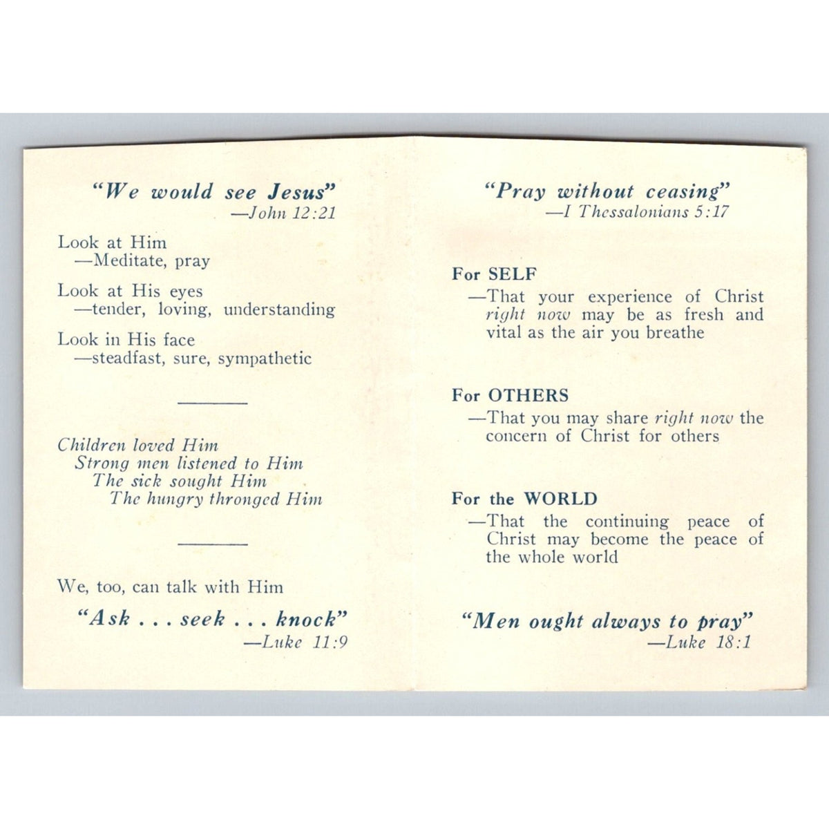 Vintage 1937 Jesus My Pocket Prayer Card Tidings Nashville USA Holy Card