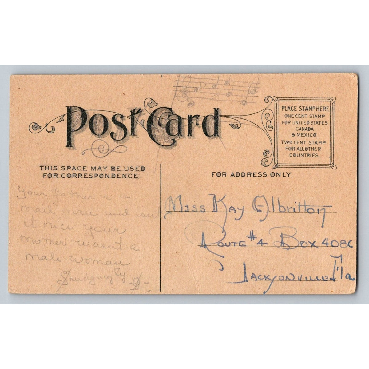 Vintage Comic Postcard Man Holding Nose Bad Coffee Jacksonville FL Address