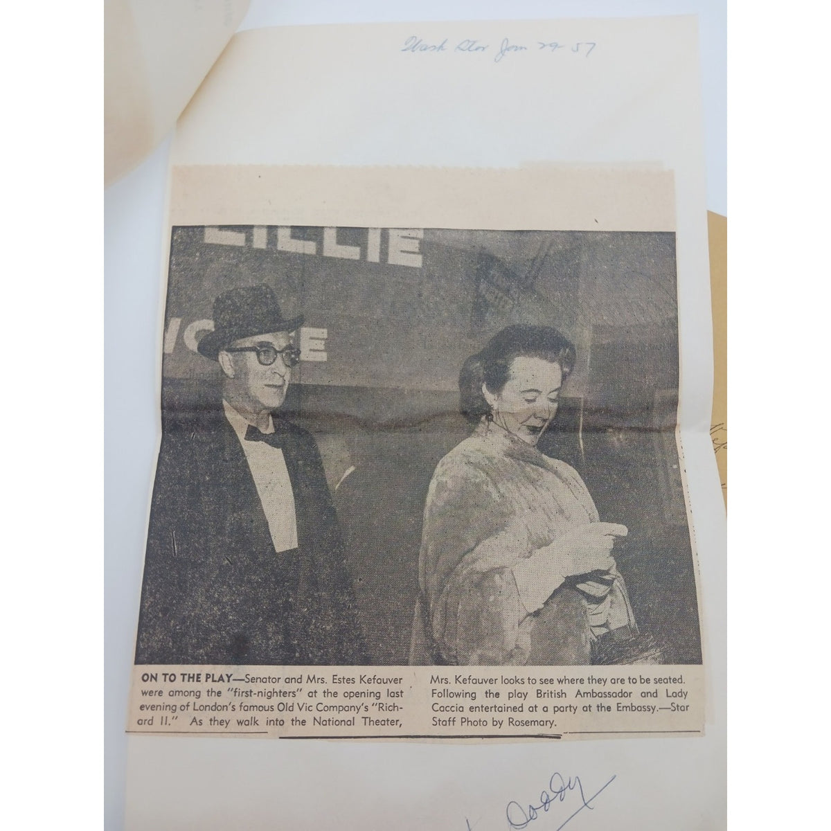 1957 Estes Kefauver With Wife Nancy Newspaper Clipping Sent To Dad Senate Cover