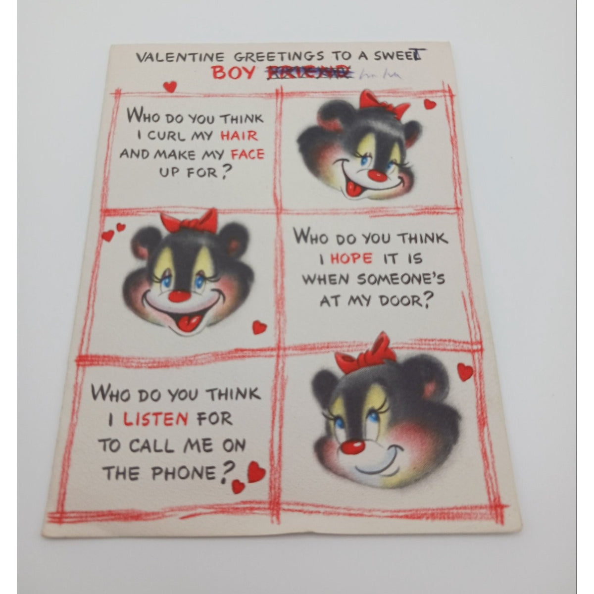 1959 Hallmark Valentine Card Cute Anthropomorphic Skunk Bear Character Mirror