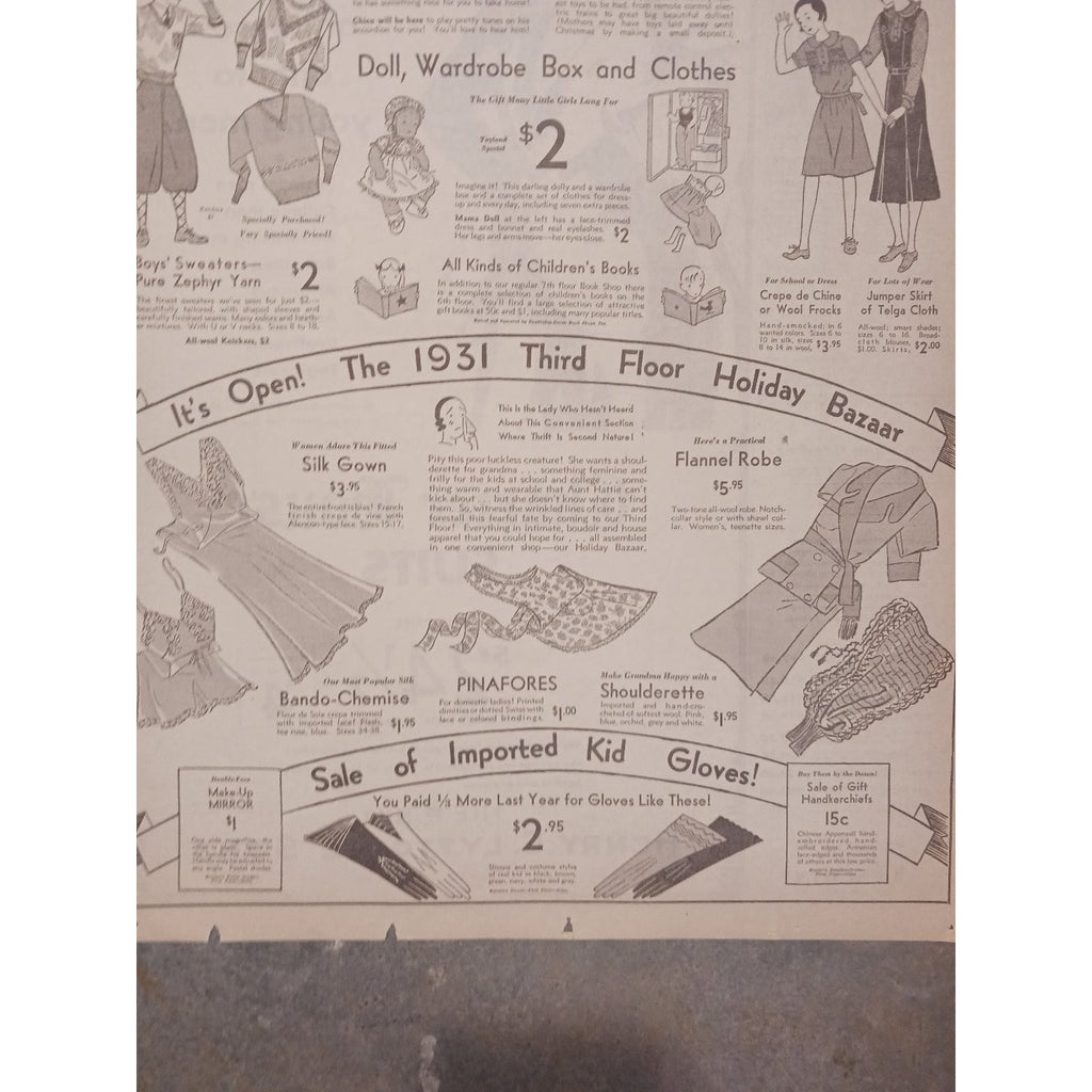 1931 Chicago Mandel Brothers Christmas Holiday Santa Clown Bazaar Ad Ephemera