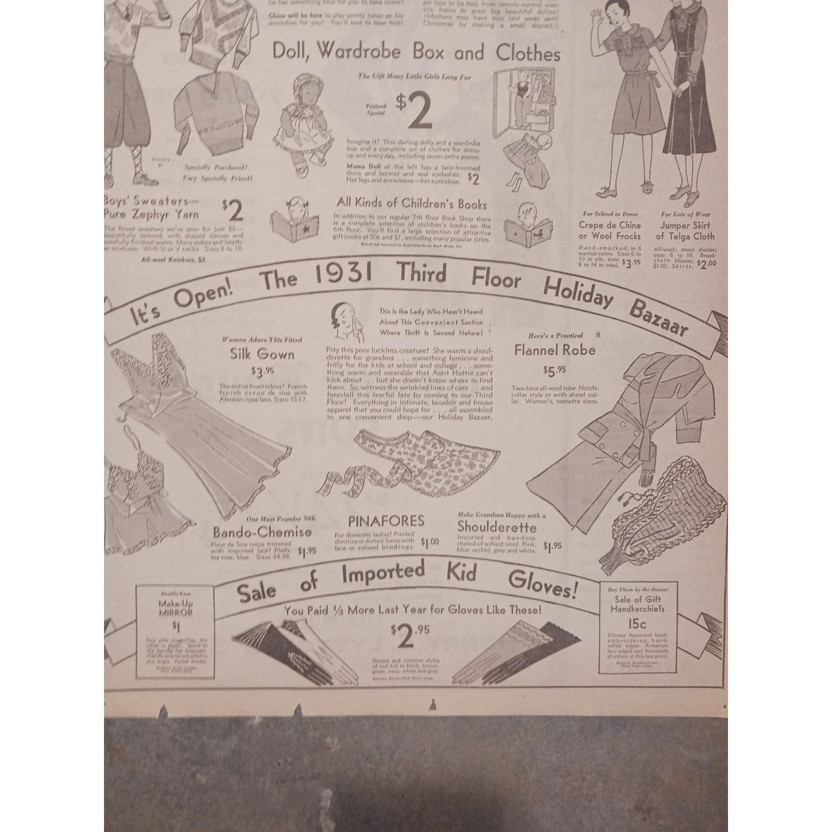 1931 Chicago Mandel Brothers Christmas Holiday Santa Clown Bazaar Ad Ephemera