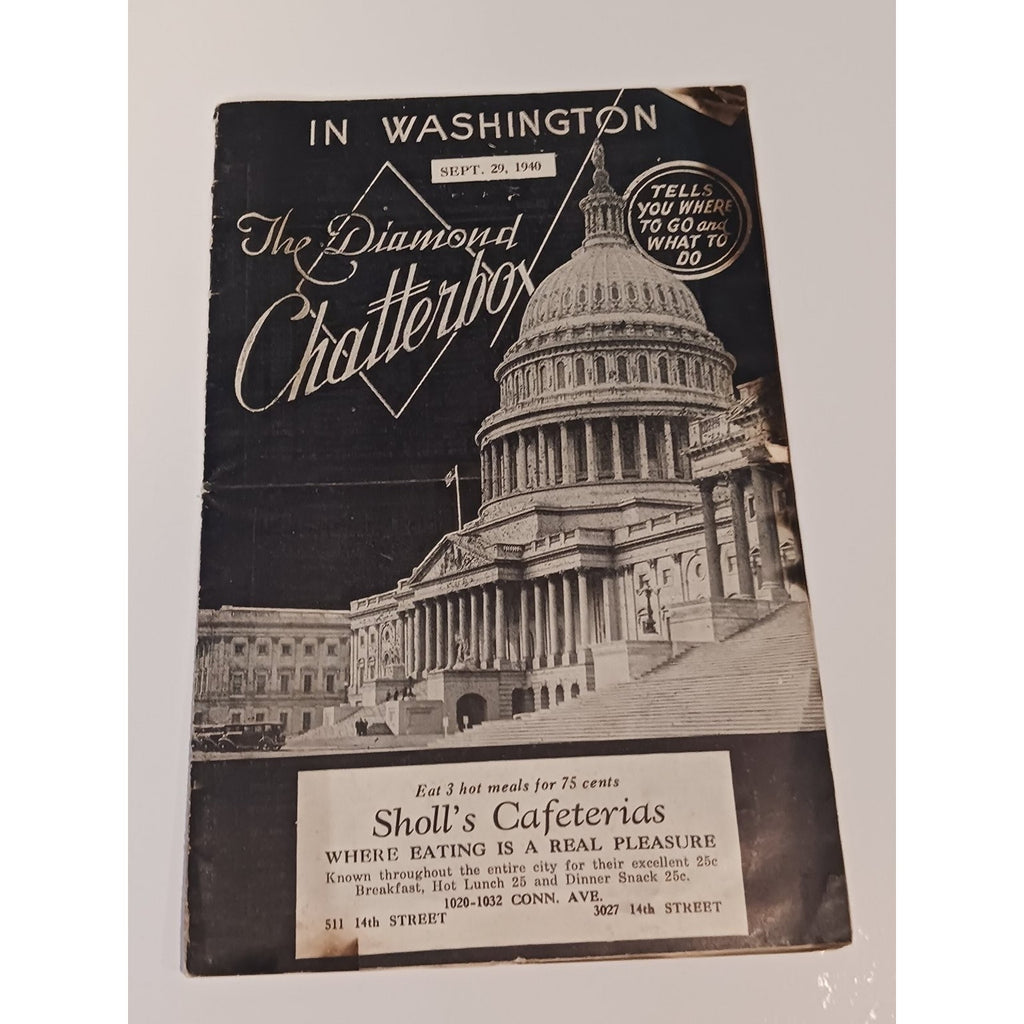 1940 Washington DC Diamond Chatterbox Guide US Capitol Sholl's Cafeterias