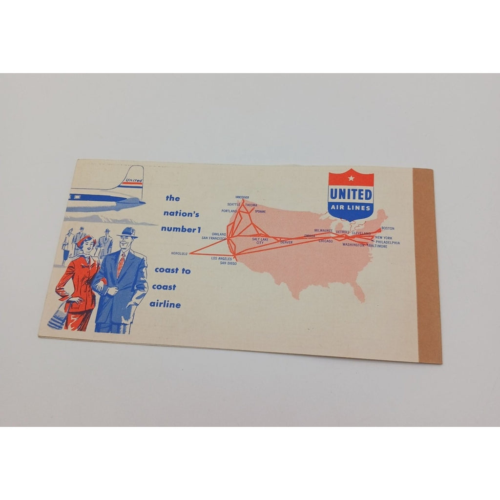 1954 United Air Lines Passenger Ticket Baggage Check Receipt Chicago Ephemera