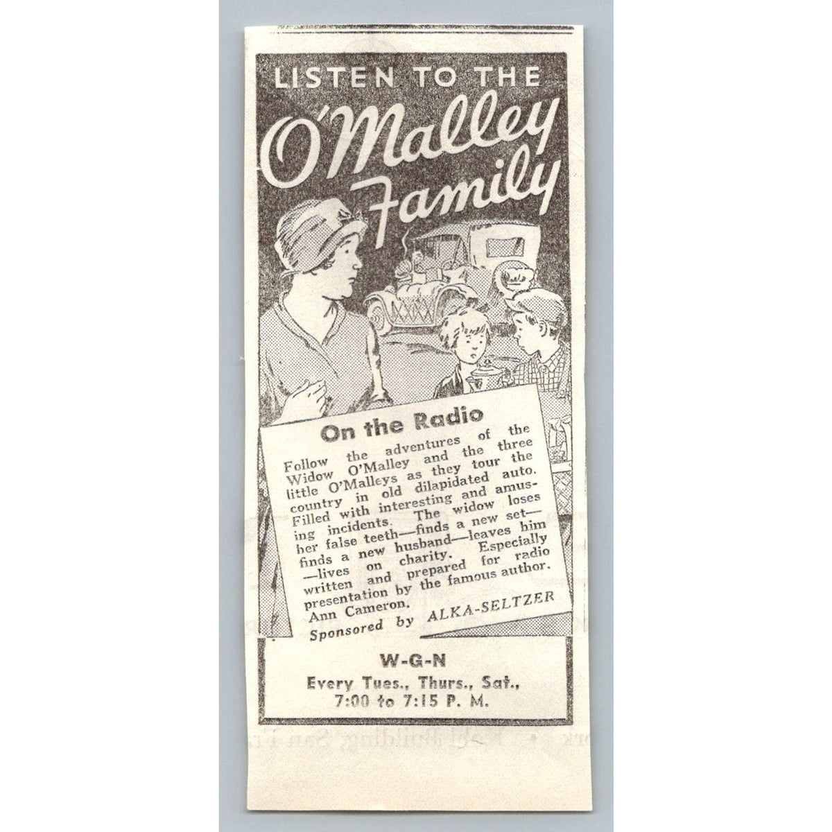 1935 O'Malley Family Radio Show Alka-Seltzer WGN Print Ad Chicago Ephemera