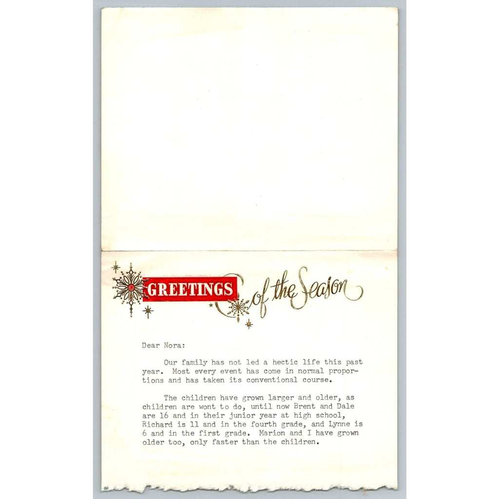 1958 Christmas Letter Card D R Trevithick Postmaster Family History Ephemera